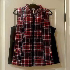 NWT Kim Rogers black festive plaid core vest size Large